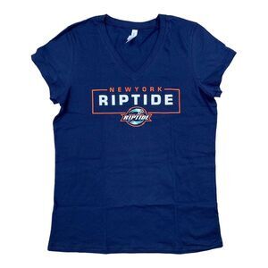 New York Riptide Lacrosse V-Neck‎ T-Shirt Women's XL Primary Logo Navy Tee NWT